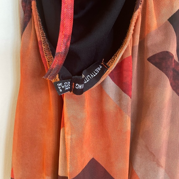 Orange Abstract Print Mesh Halter Neck open back body con dress - Picture 3 of 7